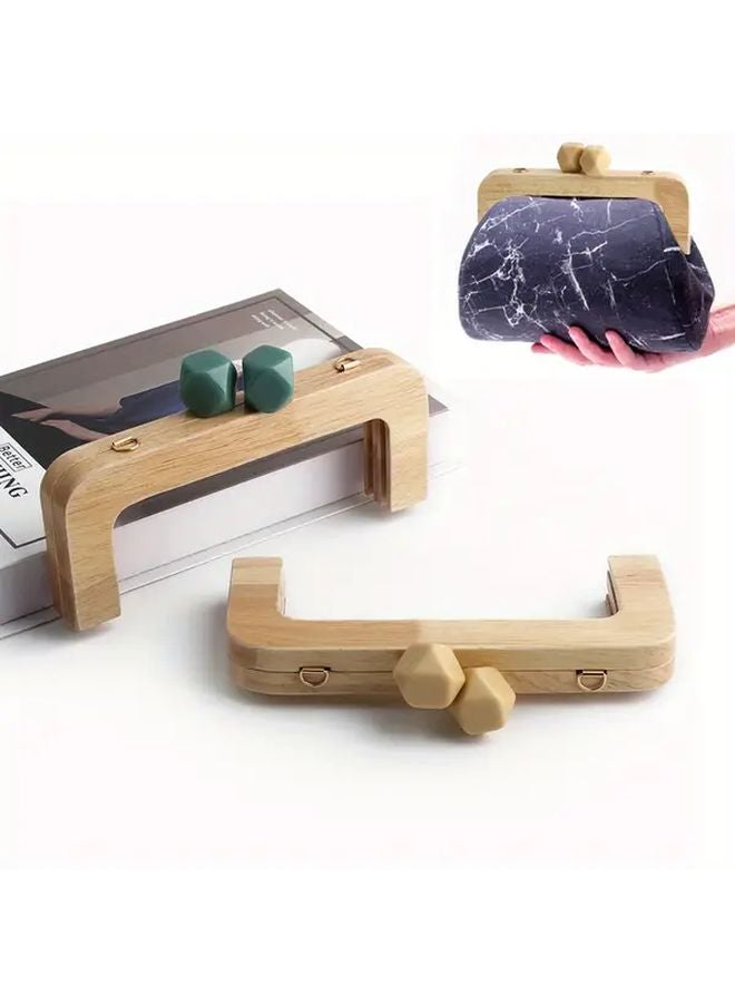 Handmade DIY Vintage Wooden Clasp Lock Purse Frame Handle Beige Crafting Supplies - Image 3